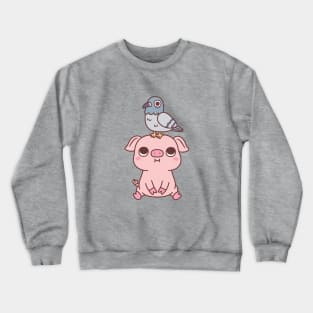 Cute Pigeon On Pig Doodle Crewneck Sweatshirt